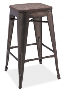 Barová kovová židle LONG grafit/tm.ořech