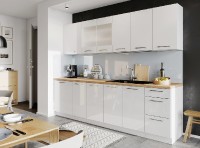 Kuchyně BURNS 260 cm bílá/bílá akryl lesk