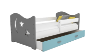 Dětská postel Miki 80x160 B1, šedá/modrá + rošt, matrace, úložný prostor