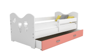 Dětská postel Miki 80x160 B2, bílá/růžová + rošt, matrace, úložný prostor