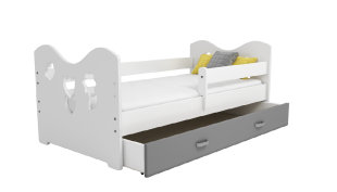 Dětská postel Miki 80x160 B2, bílá/šedá + rošt, matrace, úložný prostor