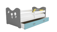 Dětská postel Miki 80x160 B2, šedá/modrá + rošt, matrace, úložný prostor