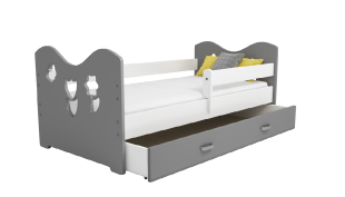 Dětská postel Miki 80x160 B2, šedá/šedá + rošt, matrace, úložný prostor