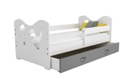 Dětská postel Miki 80x160 B3, bílá/šedá + rošt, matrace, úložný prostor