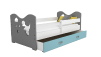 Dětská postel Miki 80x160 B3, šedá/modrá + rošt, matrace, úložný prostor