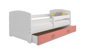 Dětská postel Miki 80x160 B5, bílá/růžová + rošt, matrace, úložný prostor