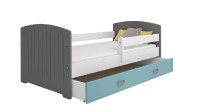 Dětská postel Miki 80x160 B5, šedá/bílá/modrá + rošt, matrace, úložný prostor