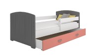 Dětská postel Miki 80x160 B5, šedá/bílá/růžová + rošt, matrace, úložný prostor