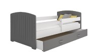 Dětská postel Miki 80x160 B5, šedá/bílá/šedá + rošt, matrace, úložný prostor