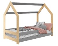 Dětská postel Domek 80x160 cm D5 + rošt a matrace ZDARMA - borovice - šedá