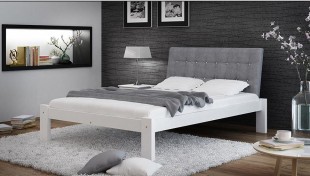 Dřevěná postel Unico 160x200 bílá/šedá s knoflíky + rošt ZDARMA