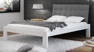 Dřevěná postel Unico 160x200 bílá/šedá prošívaná + rošt ZDARMA