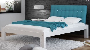 Dřevěná postel Unico 160x200 bílá/tyrkysová s knoflíky + rošt ZDARMA