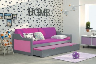 *Dětská postel s přistýlkou DAVID 90x200 cm, grafitová/růžová - akce