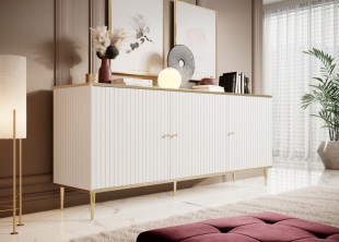 Komoda GLAMOUR 180, bílá matná / zlatá, lamino/kov