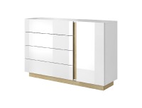 Komoda CORA 138 1D4S, Bílá matná / Bílý lesk / Dub Grandson