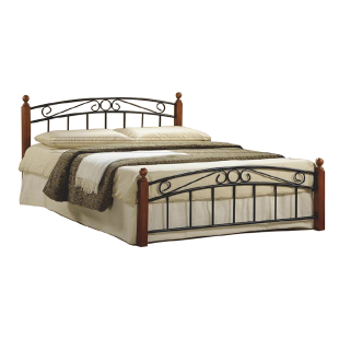 Manželská postel DOLORES 140x200 cm, dřevo třešeň/černý kov