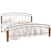 Manželská postel 180x200cm MIRELA, dřevo přírodní/stříbrný kov