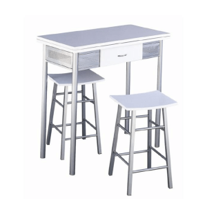 Barový set  HOMER - stůl a 2 židle, stříbrná / bílá