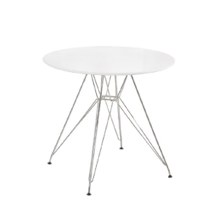 Jídelní stůl, chrom / MDF, bílá extra vysoký lesk HG, průměr 80 cm, RONDY