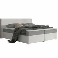 Komfortní postel, šedá látka / bílá ekokůže, 180x200, NOVARA MEGAKOMFORT VISCO