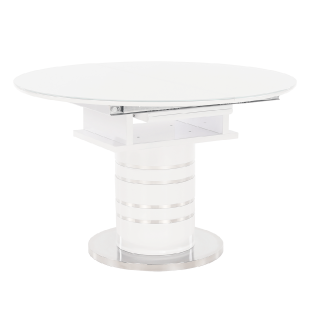 Jídelní stůl rozkládací, bílá vysoký lesk HG, průměr 120 cm, ZAMON