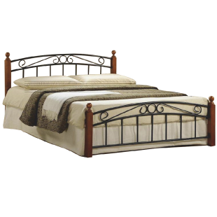 Manželská postel 180x200cm DOLORES, dřevo třešeň/černý kov