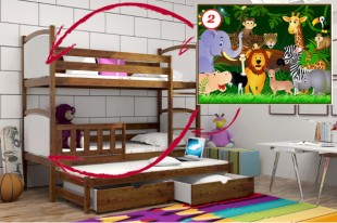 Patrová postel s výsuvnou přistýlkou PPV 005 - 02) Džungle + zásuvky